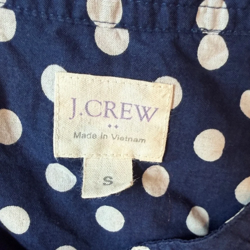 J. Crew Blue Polka Dot Blouse with Ruffle Detail Size Small C2-010